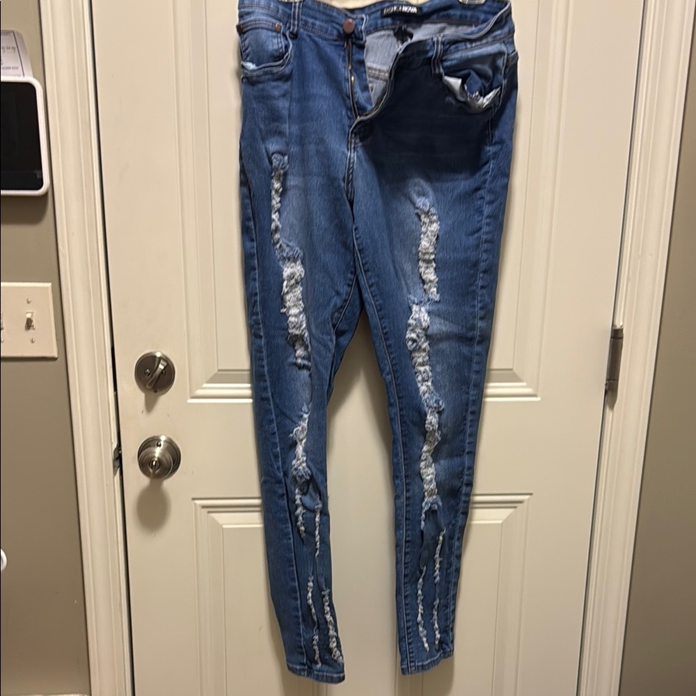Fashion Nova Ripped Blue Boyfriend Jeans